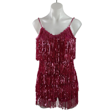 NEW 12th Tribe Talia Pink Sequin Fringe Sleeveless Cami Tank Jumpsuit Romper L