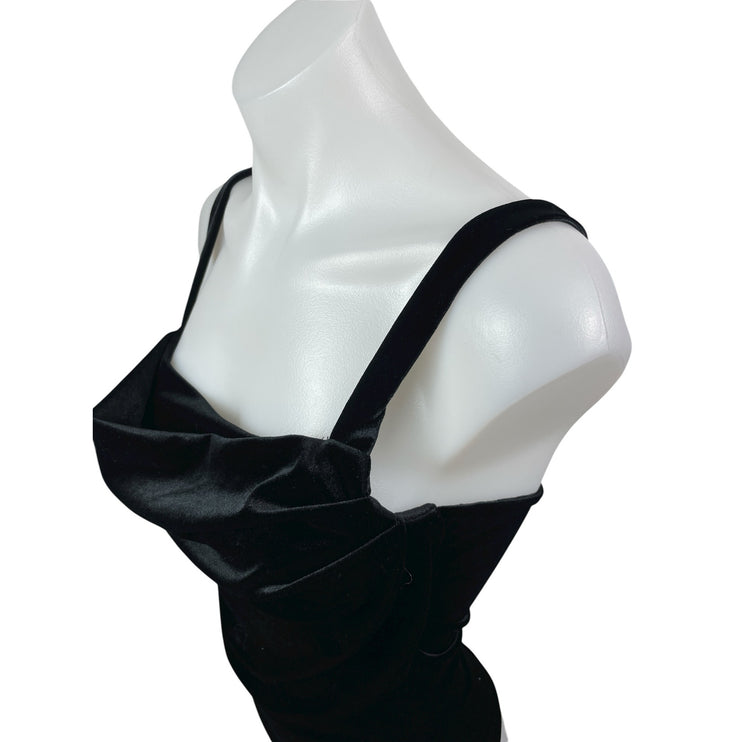 NEW MNG Mango Women Black Velvet Velour Cowl Neck Cami Tank Bodysuit Top Size S