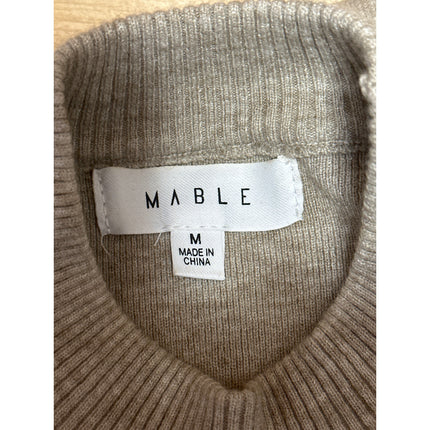 Mable Beige Khaki Tan Knit Long Sleeve Mock Neck Cropped Sweater Top Size M