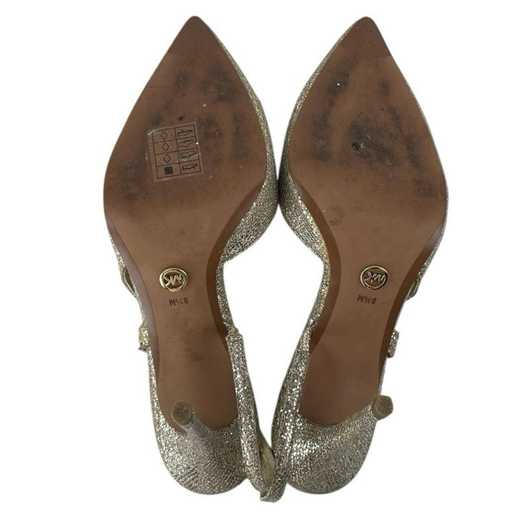 Michael Kors Alina Flex Silver Pointed Slingback Strap Pumps Stiletto Heels 8.5