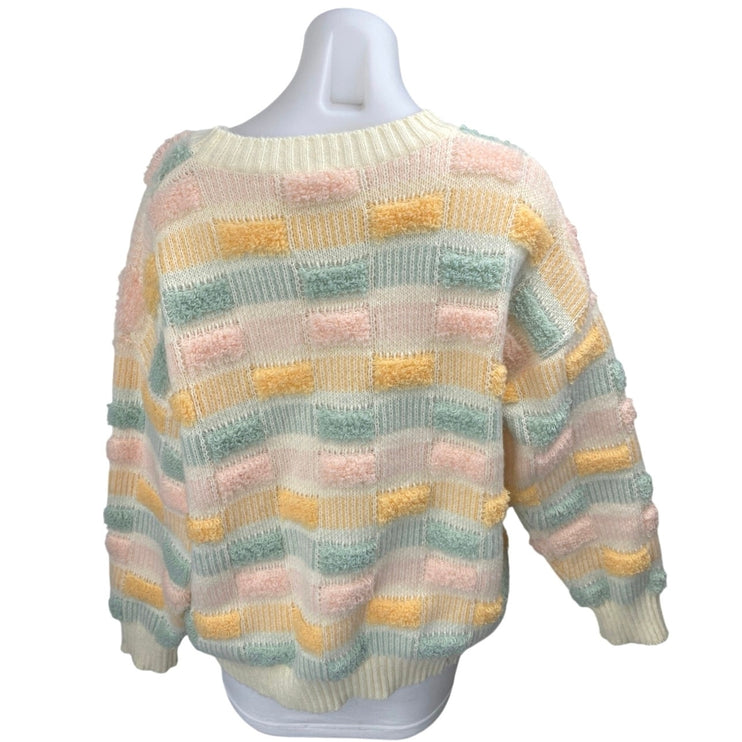 Le Lis Multicolor Colorblock Fleece Long Sleeve Crewneck Sweater Top Size S