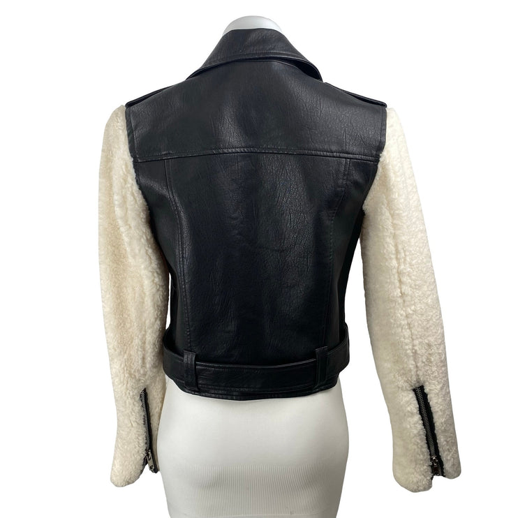 BuddyLove Women's Faux Vegan Leather Sherpa Long Sleeve Moto Biker Coat Jacket S