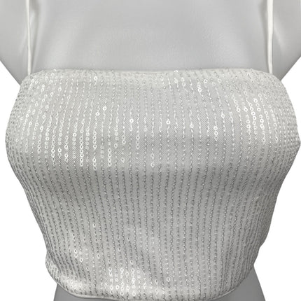 NEW 12th Tribe White Soiree Sequin Sparkly Shimmer Camisole Crop Tank Top Size S