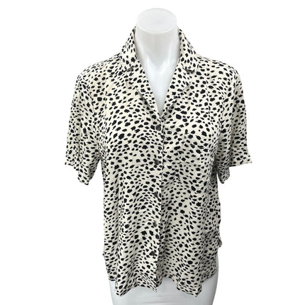 Brixton Women's White Animal Dot Print Short Sleeve Collar Button Up Shirt Top S
