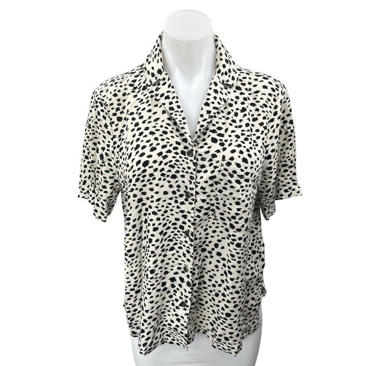 Brixton Women's White Animal Dot Print Short Sleeve Collar Button Up Shirt Top S