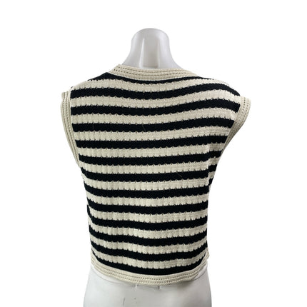 Commense Cream Black Striped Scoop Neck Sleeveless Tank Sweater Vest Top Size M