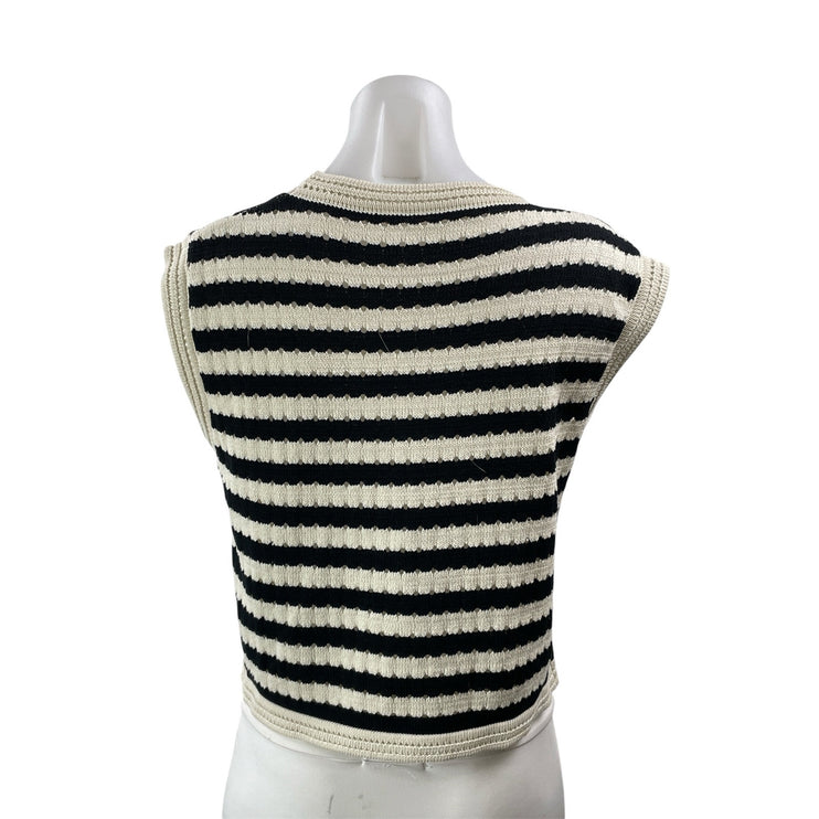 Commense Cream Black Striped Scoop Neck Sleeveless Tank Sweater Vest Top Size M