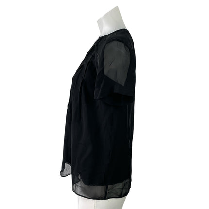 Marc Jacobs Womens Black Pleated Chiffon Overlay Short Sleeve Blouse Top Size 2
