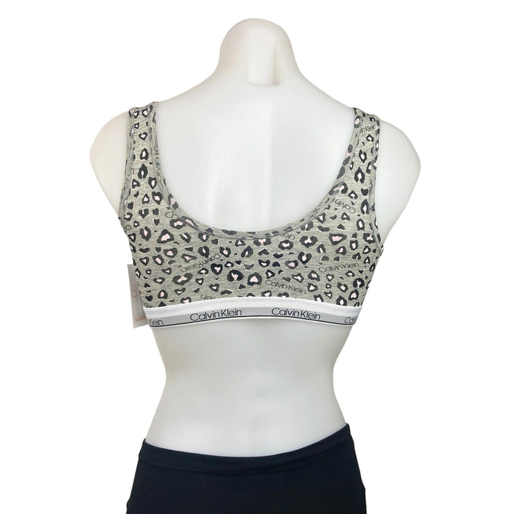 Calvin Klein NWT Gray Leopard Print Spell Out Waistband Sports Bra Top Size M