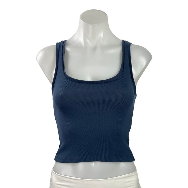 Madhappy Womens Blue Knit Sleeveless Square Neck Racerback Crop Tank Top Size M