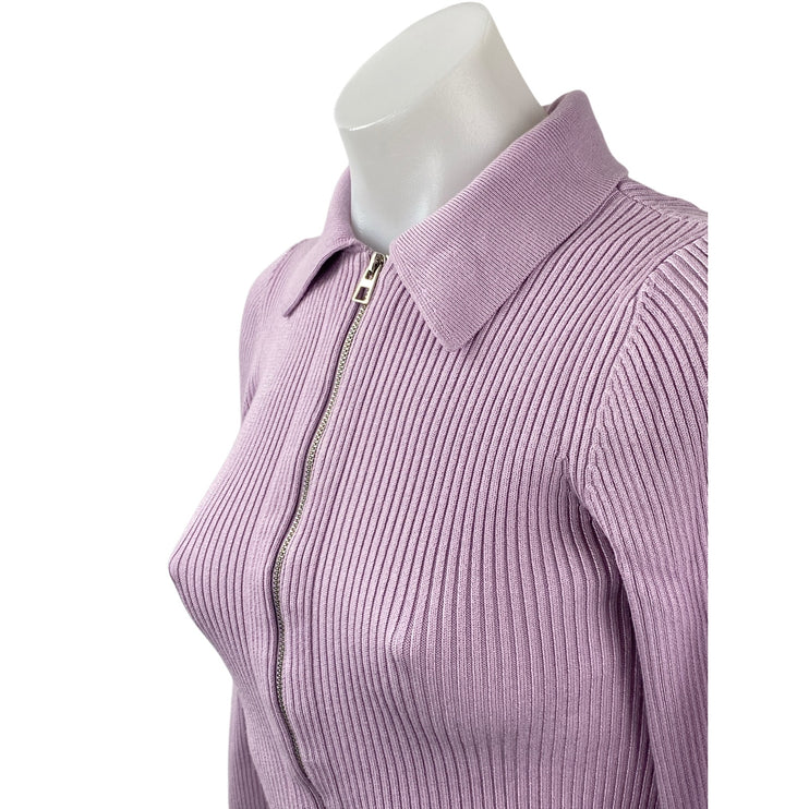 & Other Stories Women's Purple Lilac Ribbed Knit Long Sleeve Full Zip Sweater XS