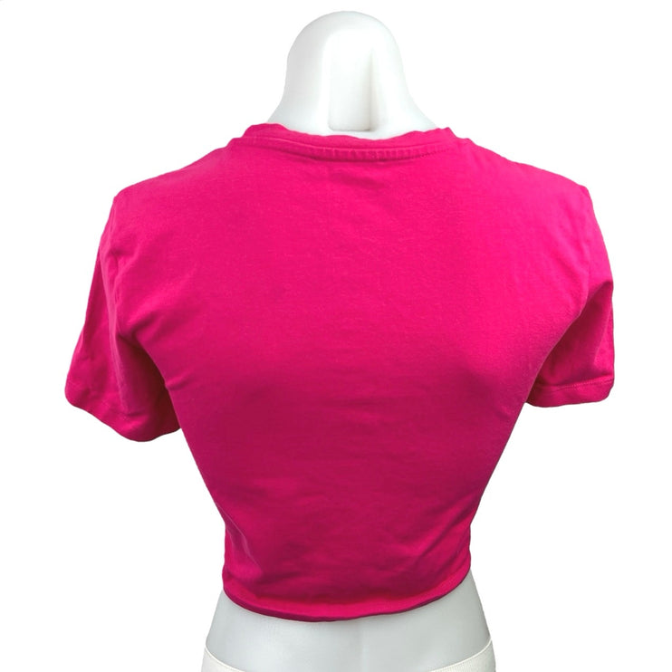 Zara Pink Plain Simple Stretch Crew Neck Short Sleeve Crop T Shirt Top Tee Sz M