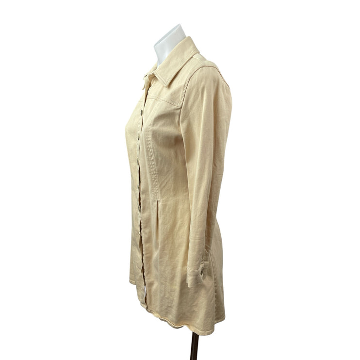 Zara Women's Beige Collared Long Sleeve Button Down Mini Flare Shirt Dress Sz M
