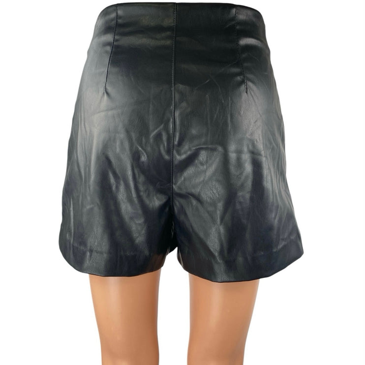 H&M Divided Black Faux Vegan Leather Pleated High Waisted Straight Leg Shorts 2