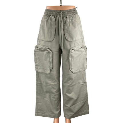 Urban Revivo Women's Gray Baggy Barrel Palazzo Wide Leg Cargo Trousers Pants 4