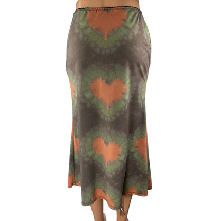 Omighty Women's Multicolor Heart Tie Dye High Waisted Midi Slip Skirt Size S
