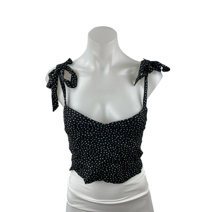 Abercrombie & Fitch Black Polka Dot Tie Strap Sleeveless Crop Cami Tank Top Sz M