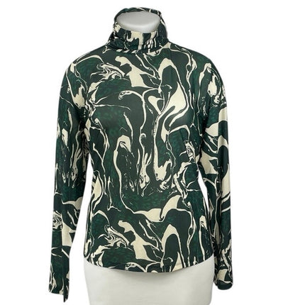 NEW Eloqui Green Marble Abstract Turtle Neck Long Sleeve Tee T-Shirt Top 22/24