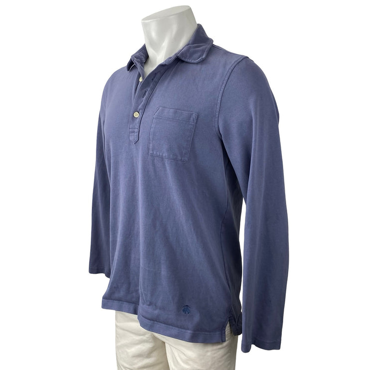 Brooks Brothers Men Blue Long Sleeve Pocket Golf Casual Polo Shirt Top Size M