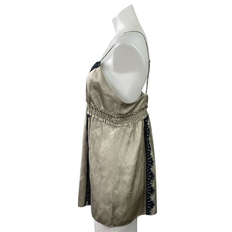 Poleci Womens Gold Sleeveless Silky Satin Lace Cami Camisole Tank Top Size 10