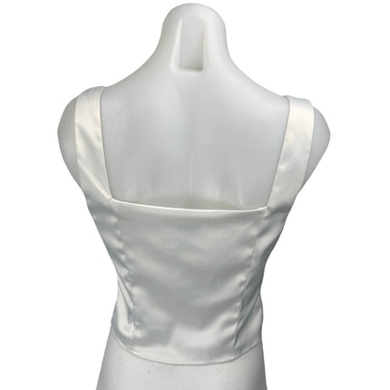 Princess Polly Women's White Silky Satin Sleeveless Cami Button Crop Tank Top 6