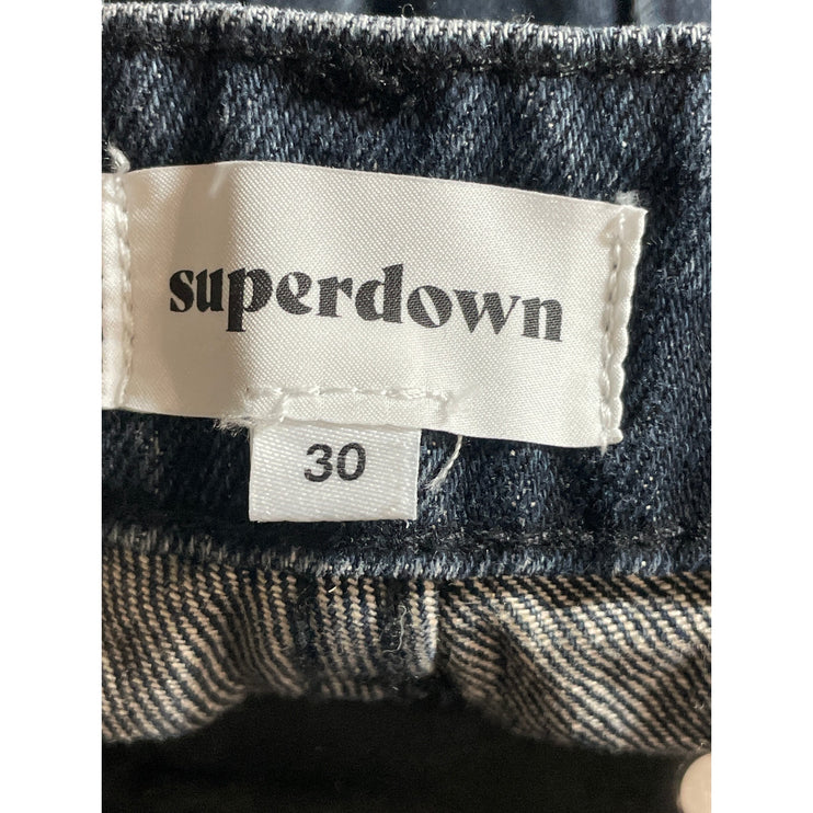 Superdown Womens Blue Dark Wash High Rise Lace Up Wide Leg Denim Jeans Pants 30