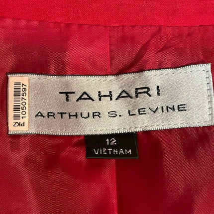 Tahari Women's Red Long Sleeve Button Down Collared Blazer Coat Jacket Size M