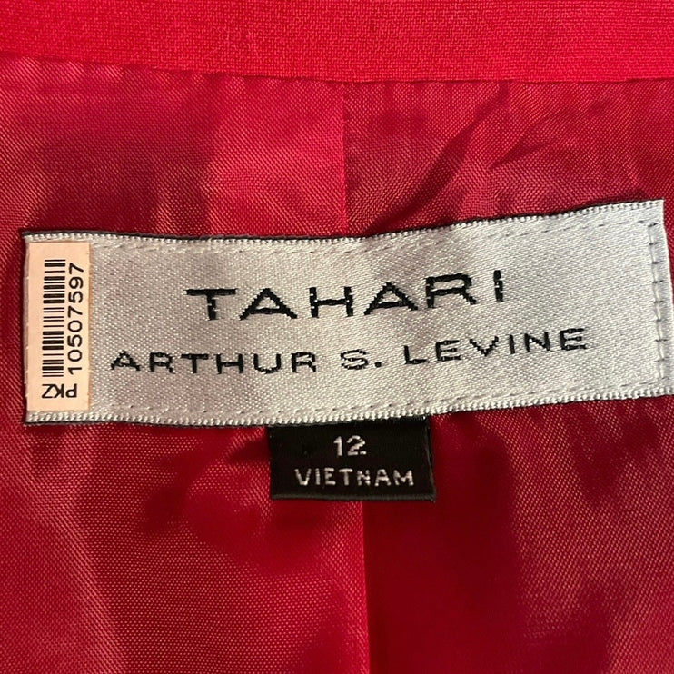 Tahari Women's Red Long Sleeve Button Down Collared Blazer Coat Jacket Size M