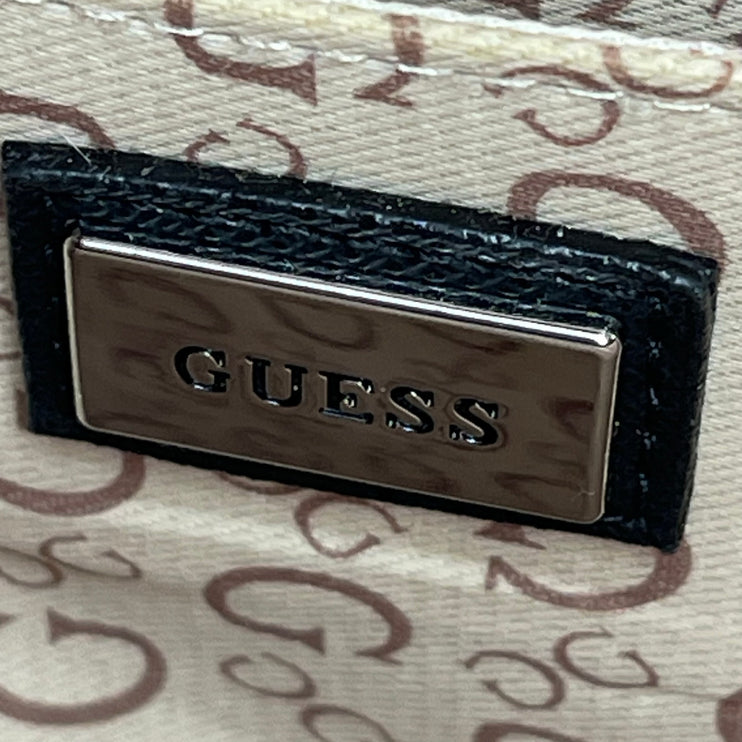 Guess Gray Black Monogram Jacquard Logo Removable Pouch Shopper Tote Bag OS