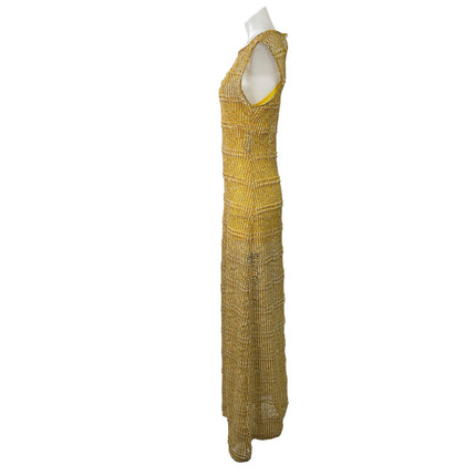 Zara Womens Yellow White Open Knit Crochet Sleeveless Maxi A-line Tank Dress S