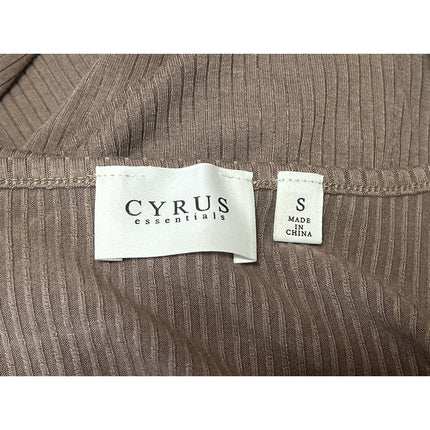 Cyrus Women Tan Beige Ribbed Knit Long Sleeve Square Neck T Shirt Tee Top Size S