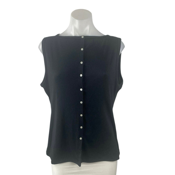 Abercrombie & Fitch Black Ribbed Knit Sleeveless Button Up Blouse Top Size L