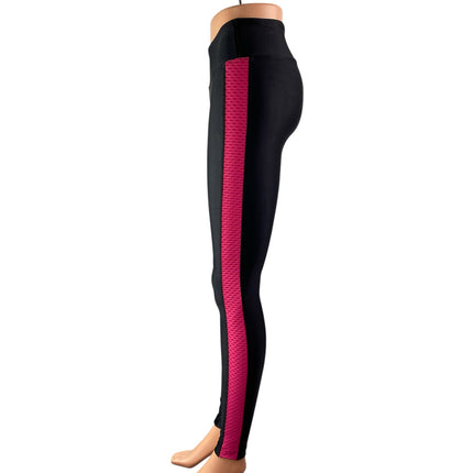 Koral Womens Black Pink Side Stripe Yoga Mid Rise Athletic Leggings Pants Size S