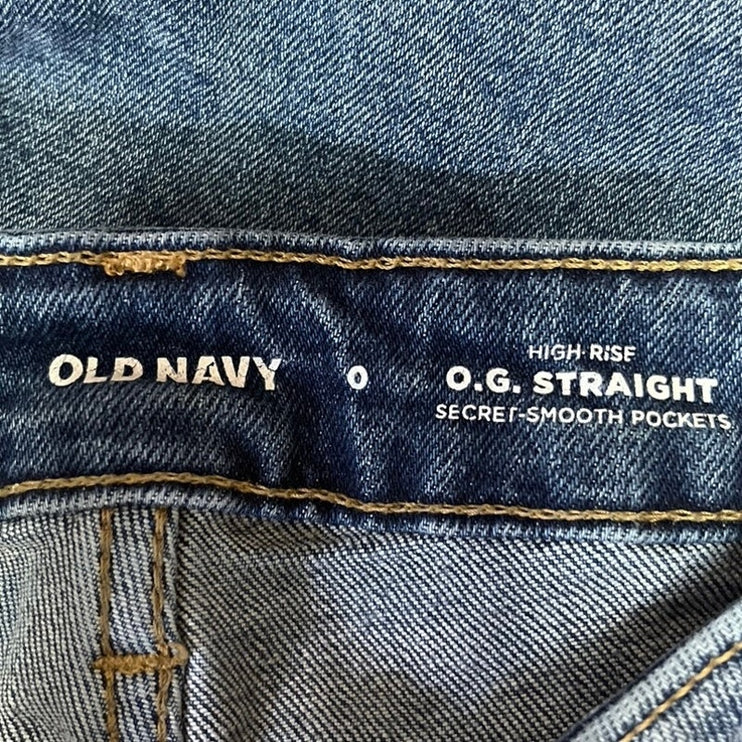 Old Navy Blue Medium Wash High Rise Cropped Denim OG Straight Leg Jeans Size 0