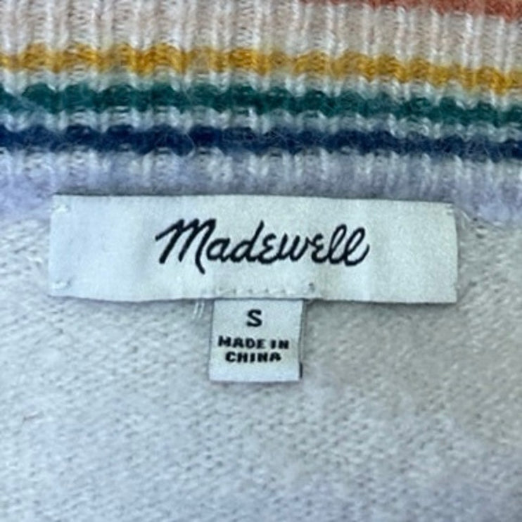 Madewell Gladwell White Rainbow Trim Knit Long Sleeve Pullover Sweater Top Sz S
