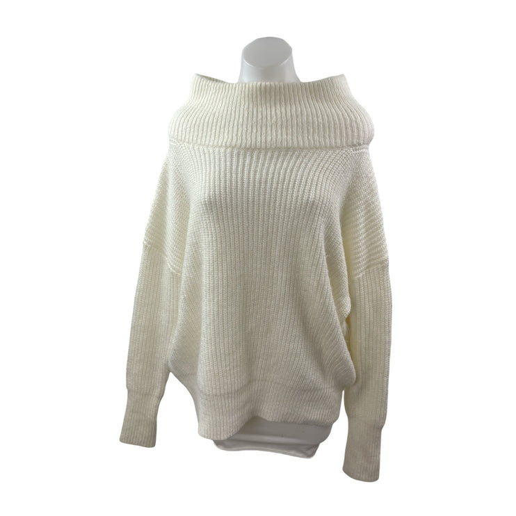 Calvin Klein Jeans Women's Cream Off The Shoulder Ribbed Knit Sweater Top Size S