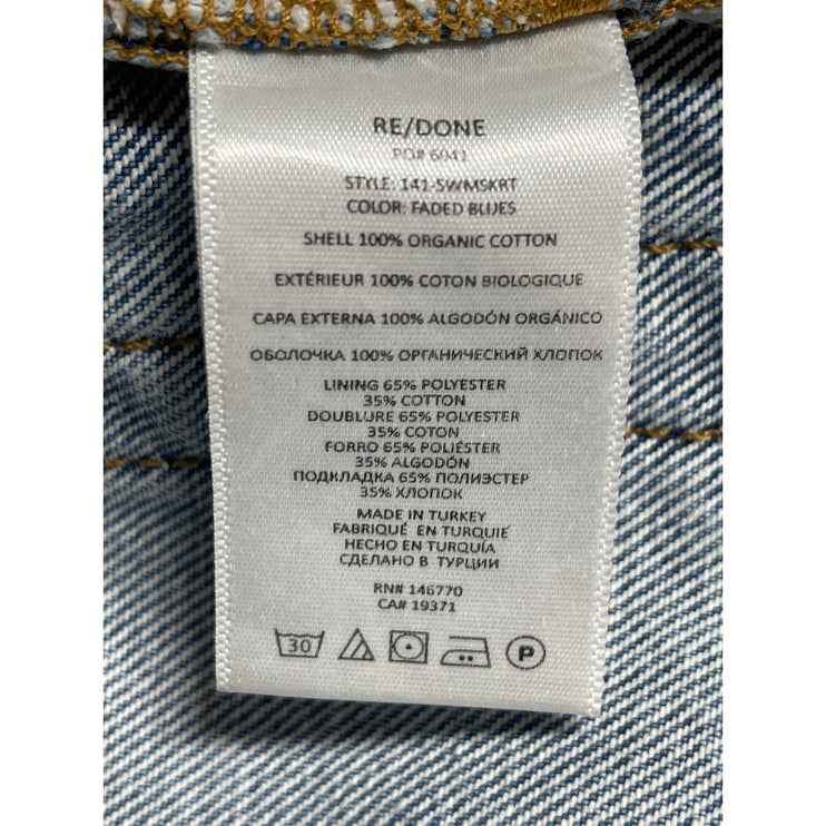 Re/Done Women's Blue HIgh Waist Frayed Raw Hem Mini A-Line Denim Jeans Skirt 25