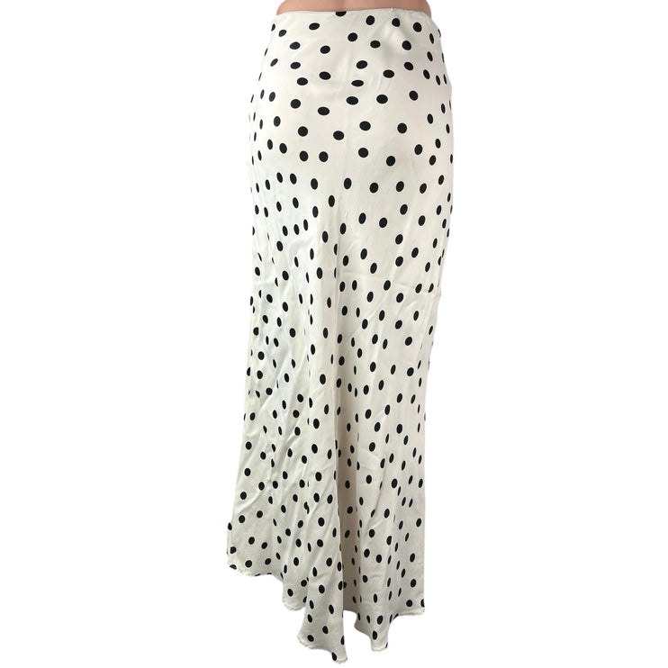 MNG White Black Polka Dots Ruched Cinched Straight Pencil Maxi Skirt Size XS