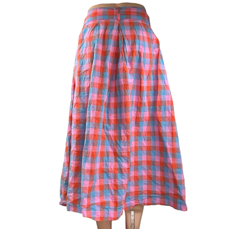 Barbie x Modcloth So Plaid It's Good Pink Pleated Belted A Line Midi Skirt Sz 26