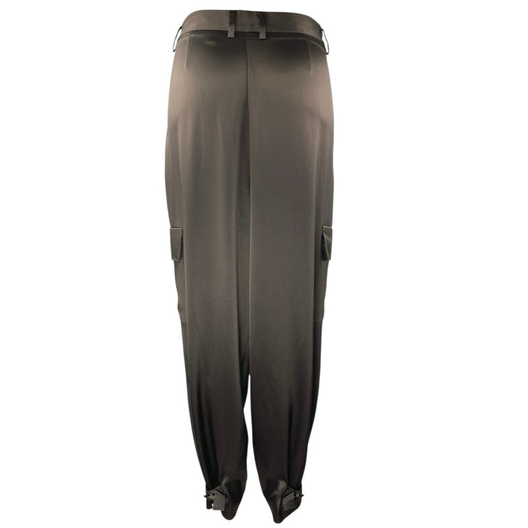 Aritzia Babaton Brown Silk Satin High Rise Tapered Barrel Trousers Pants Size 12