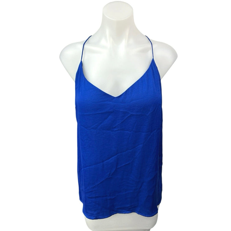 Vince Camuto Blue Silk Satin V-neck Lace Up Strap Cami Camisole Tank Top Size XL