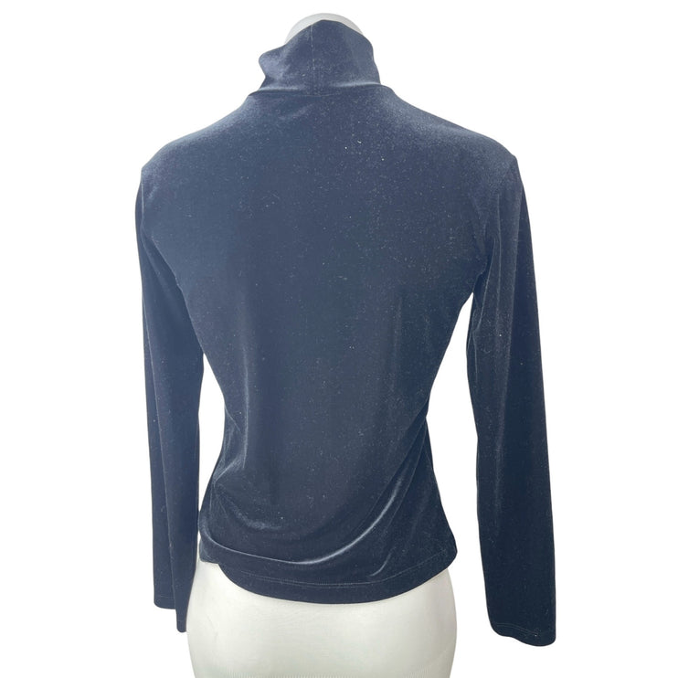 Olivine Women's Black Velvet Velour Turtleneck Long Sleeve Shirt Sweater Top S