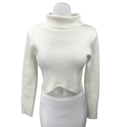 Princess Polly Women's White Turtleneck Rib Knit Long Sleeve Crop Sweater Top 8