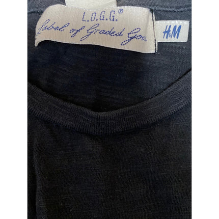 H&M LOGG Mens Black Graphic Print Crew Neck Short Sleeve Basic Tee T-Shirt Top S