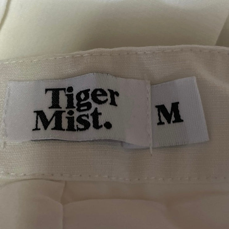 Tiger Mist White High Rise Pleated Relaxed Fit Straight Leg Trouser Pants Size M