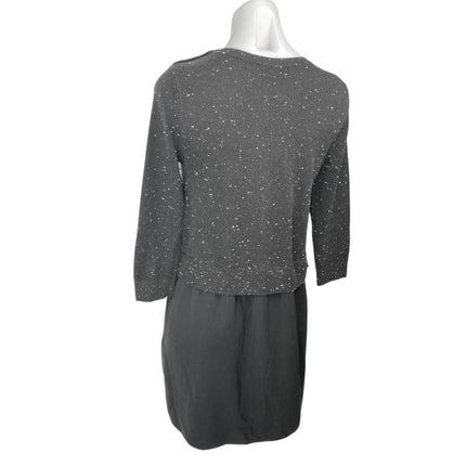 Ann Taylor Loft Black Speckled 3/4 Sleeve Knee Length Shift Sweater Dress Size S