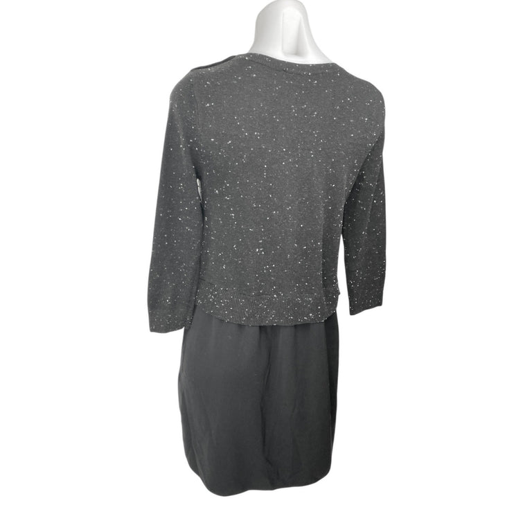 Ann Taylor Loft Black Speckled 3/4 Sleeve Knee Length Shift Sweater Dress Size S