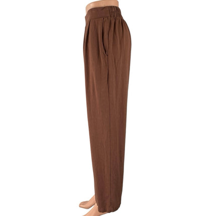 Monteau Women's Brown High Rise Pull On Wide Leg Boho Trousers Pants Size M