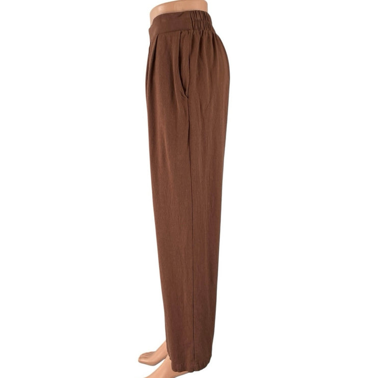 Monteau Women's Brown High Rise Pull On Wide Leg Boho Trousers Pants Size M