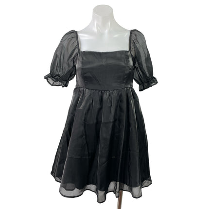 Thirty Thirty Black Short Puff Sleeve Babydoll Fit & Flare Mini Dress Size M
